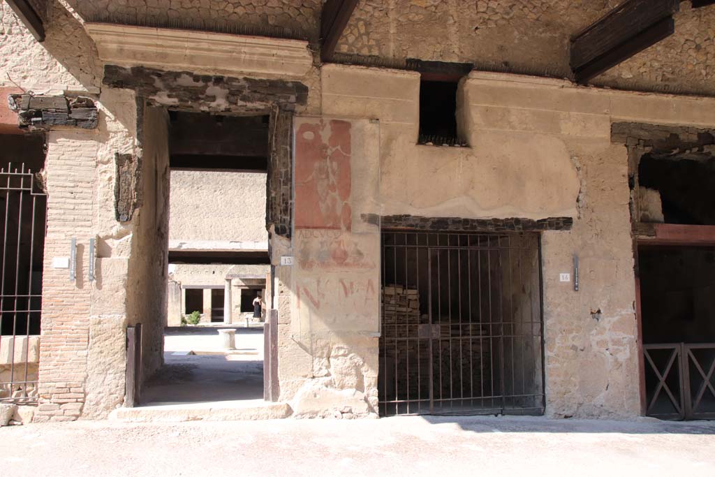 VI.13 Herculaneum, September 2021.
Looking towards entrance doorway, centre left, on south side of Decumanus Maximus. Photo courtesy of Klaus Heese.